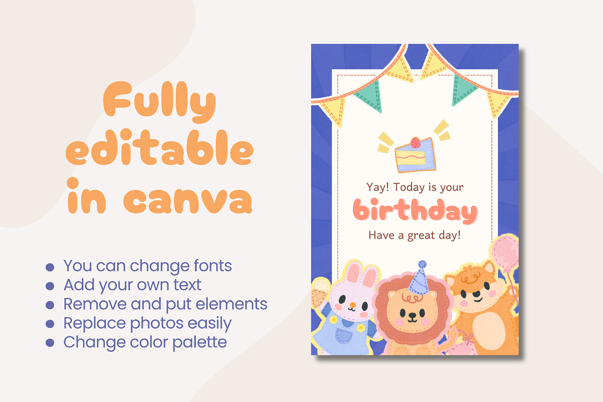 Animal Friends Canva Birthday Card, a Design Template by TemplateCastleStore (Photo 4 of 4)