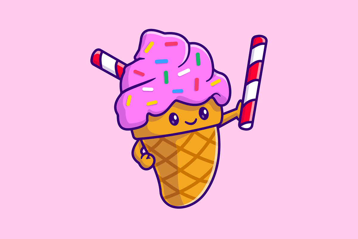 Cute Ice Cream Cone Holding Straw, a Food Illustration by Catalyst Labs (Photo 2 of 3)