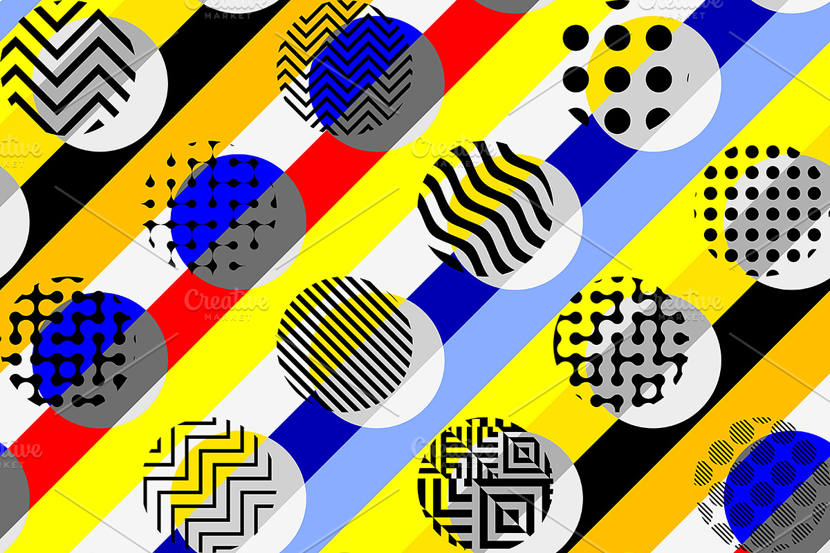 Geometric patterns in Mondrian Style.