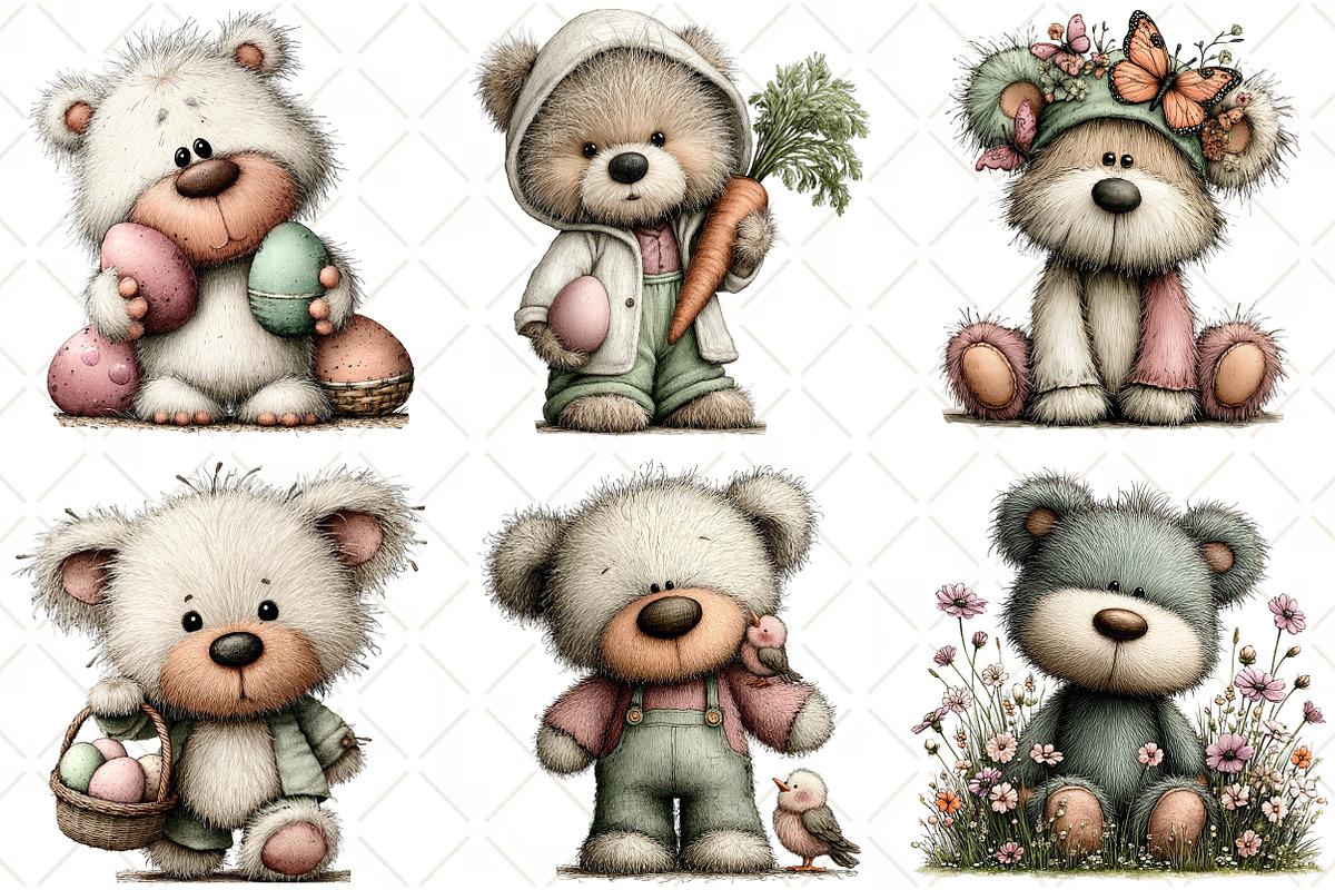 Whimsical Easter Teddy Bear Clipart, an Illustration by Black Bird Studio (Photo 4 of 5)