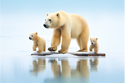 mother polar bear with cubs on ice, an Animal Photo by Sergey Kotenev