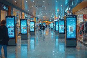 Modern shopping mall interior featur, a Photo by Tanuart
