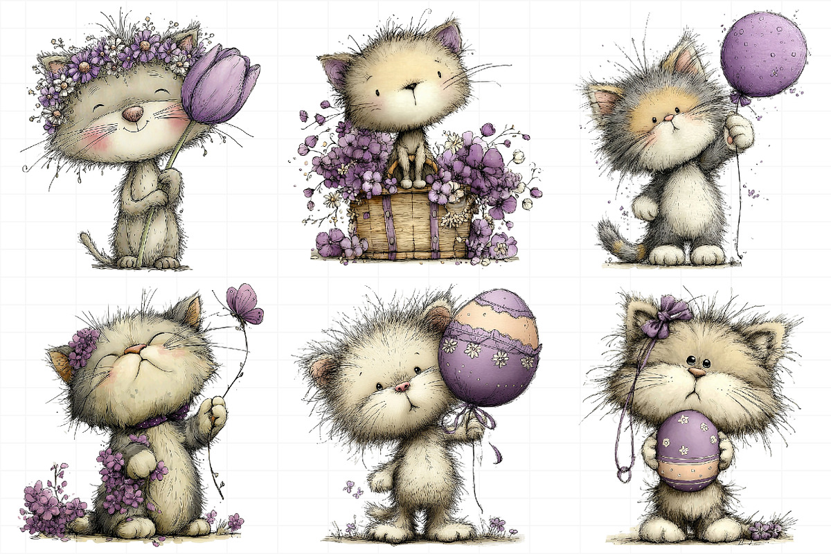 Whimsical Funny Spring Cats Clipart, an Illustration by Daily.Designs (Photo 4 of 5)