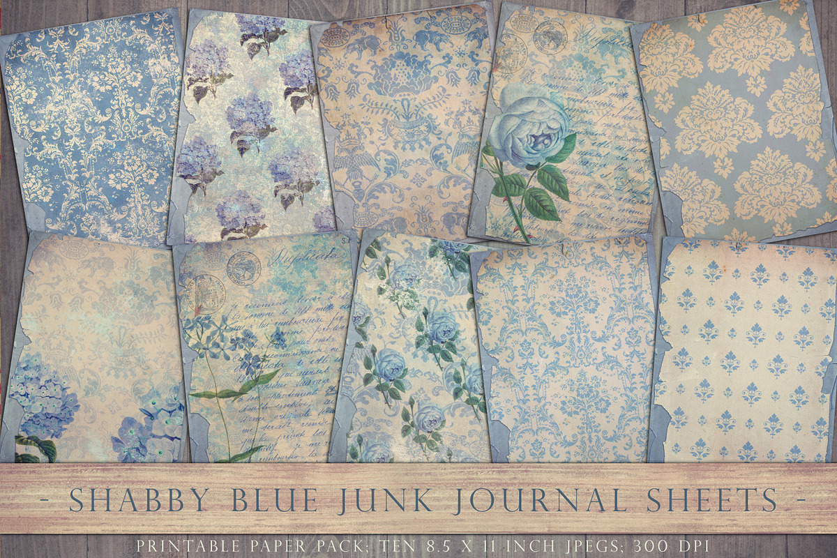Blue shabby chic collage sheets, a Pattern Graphic by Paper Farms (Photo 1 of 2)