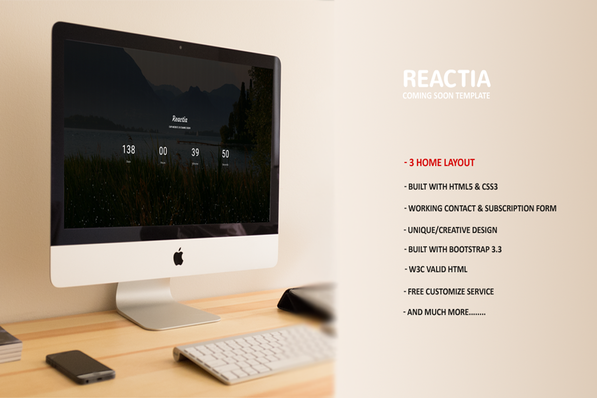 Reactia – Coming soon Template, a Bootstrap Template by Pichforest Studio