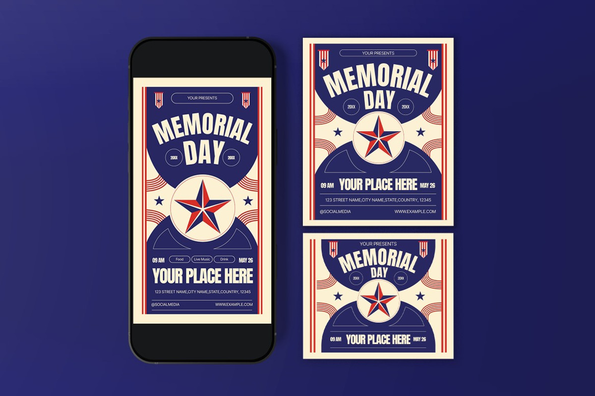 Cream Bold Memorial Day Flyer Set, a Flyer Template by graphicook (Photo 3 of 3)