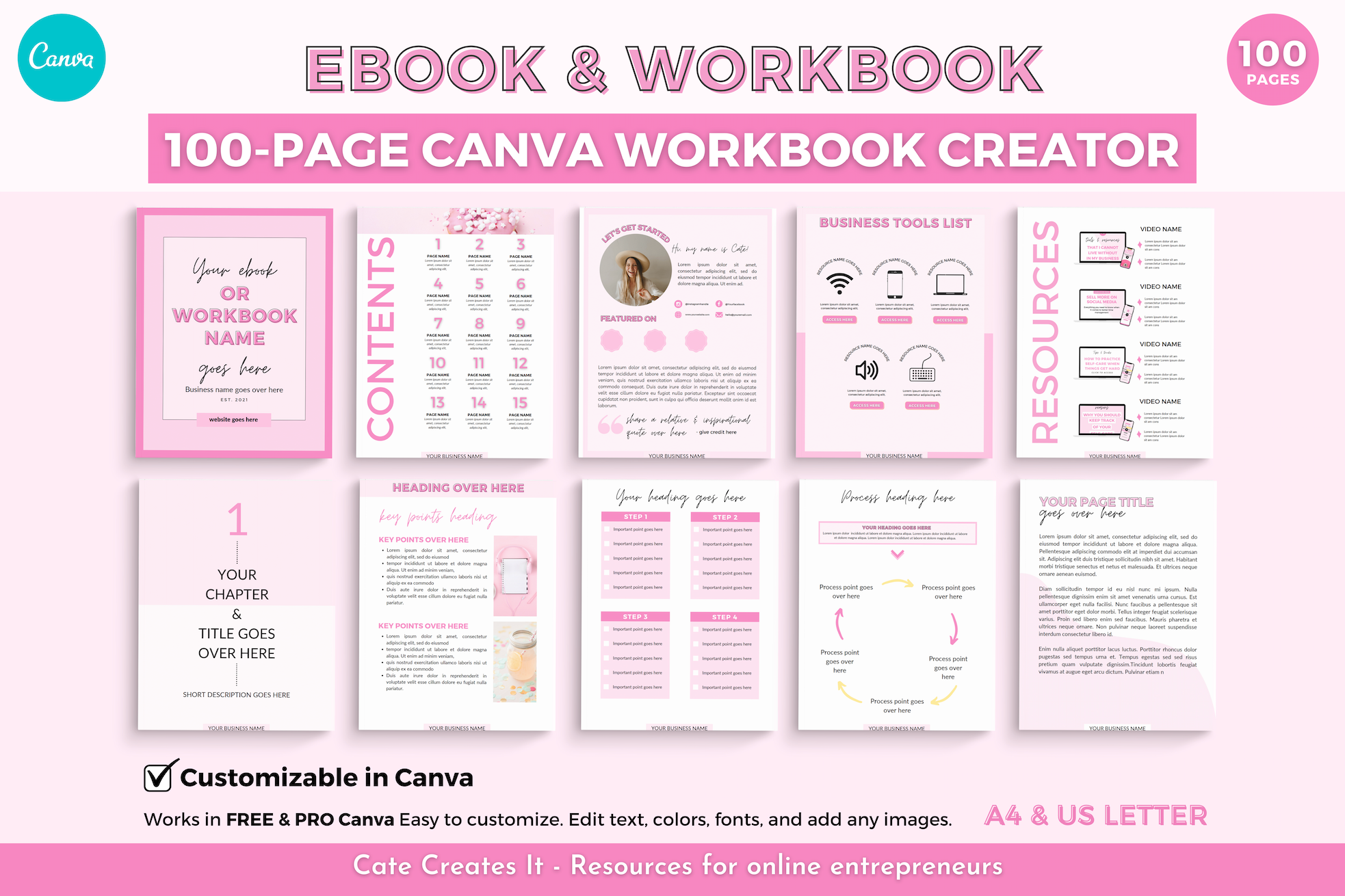 Ebook and workbook creator Canva, a Templates & Theme by Cate Creates