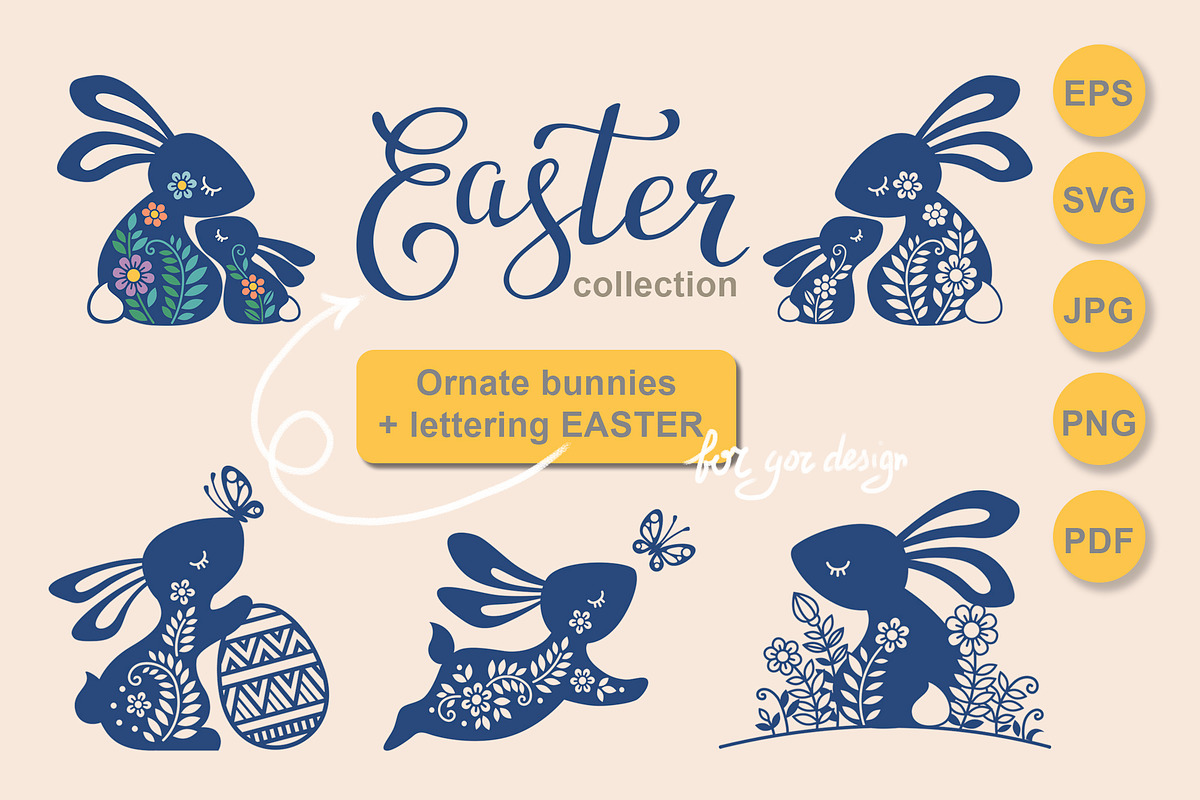 Easter collection of ornate bunnies, a Decorative Illustration by Nataliia Toporovska