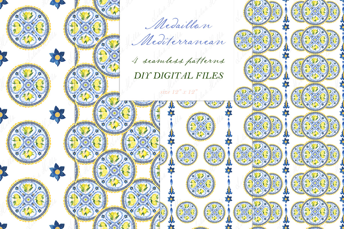 Blue Mediterranean Lemons Medallion, a Decorative Illustration by LABFcreations (Photo 2 of 4)