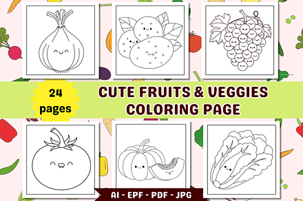 Cute Fruits & Veggies Coloring Page