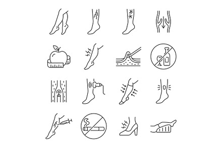 Varicose veins line icon set
