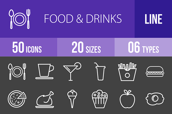 50 Food Drinks Line Inverted Icons