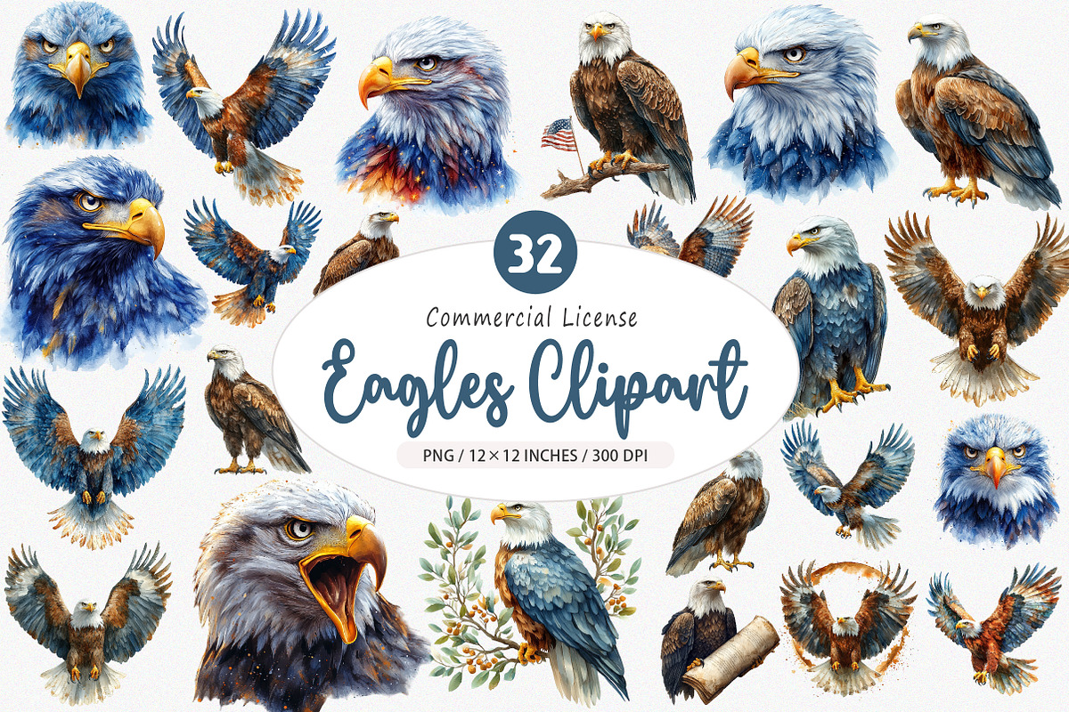 Watercolor Eagles Clipart, an Illustration by SinaCreation (Photo 1 of 5)