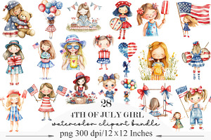 Watercolor 4th of July Girl Clipart, a Seasonal Illustration by Designking