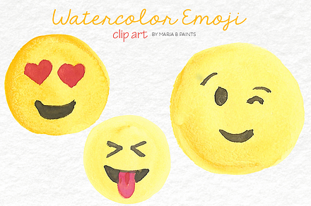 Watercolor Clip Art - Emoji, an Illustration by Maria B. Paints