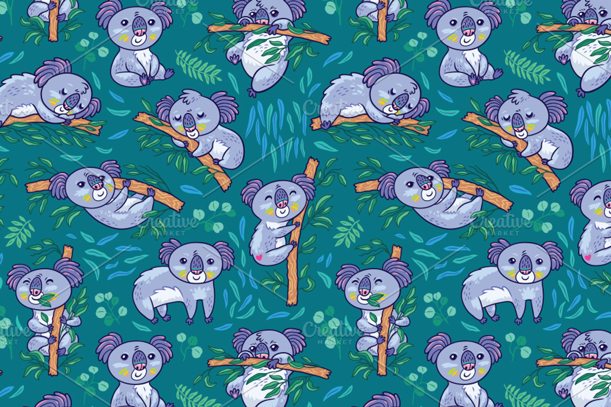 Koalas in the eucalyptus forest, a Pattern Graphic by PenguinHouse