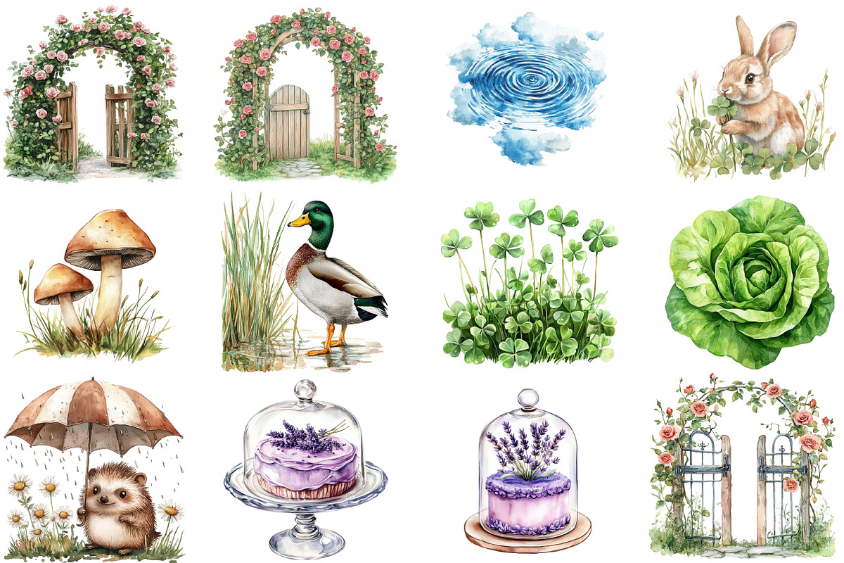 Spring Showers Watercolor Clipart, an Illustration by DreamCafeArt (Photo 2 of 8)
