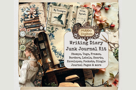 Writing Diary Junk Journal, an Illustration by HubbaDigitals