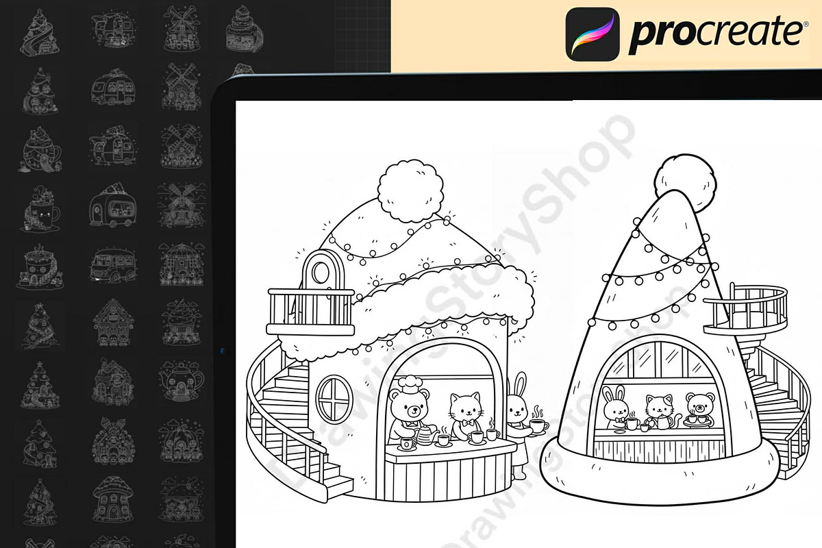 100 Procreate Christmas Stamps Brush, a Brush Add-On by DrawingStoryShop