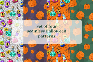 4 seamless Halloween patterns