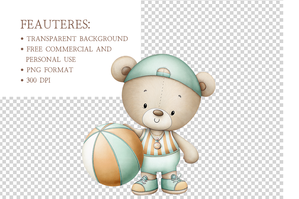 Watercolor Teddy Bear Soccer Clipart, an Illustration by MockupWizard (Photo 4 of 5)