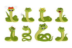 Set of funny cartoon angry snakes, an Animal Illustration by Stock-Smart-Start