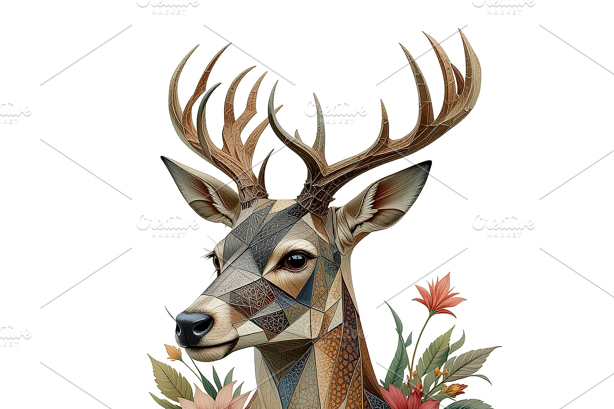 Deer head with geometric patterns, an Animal Illustration by yod67