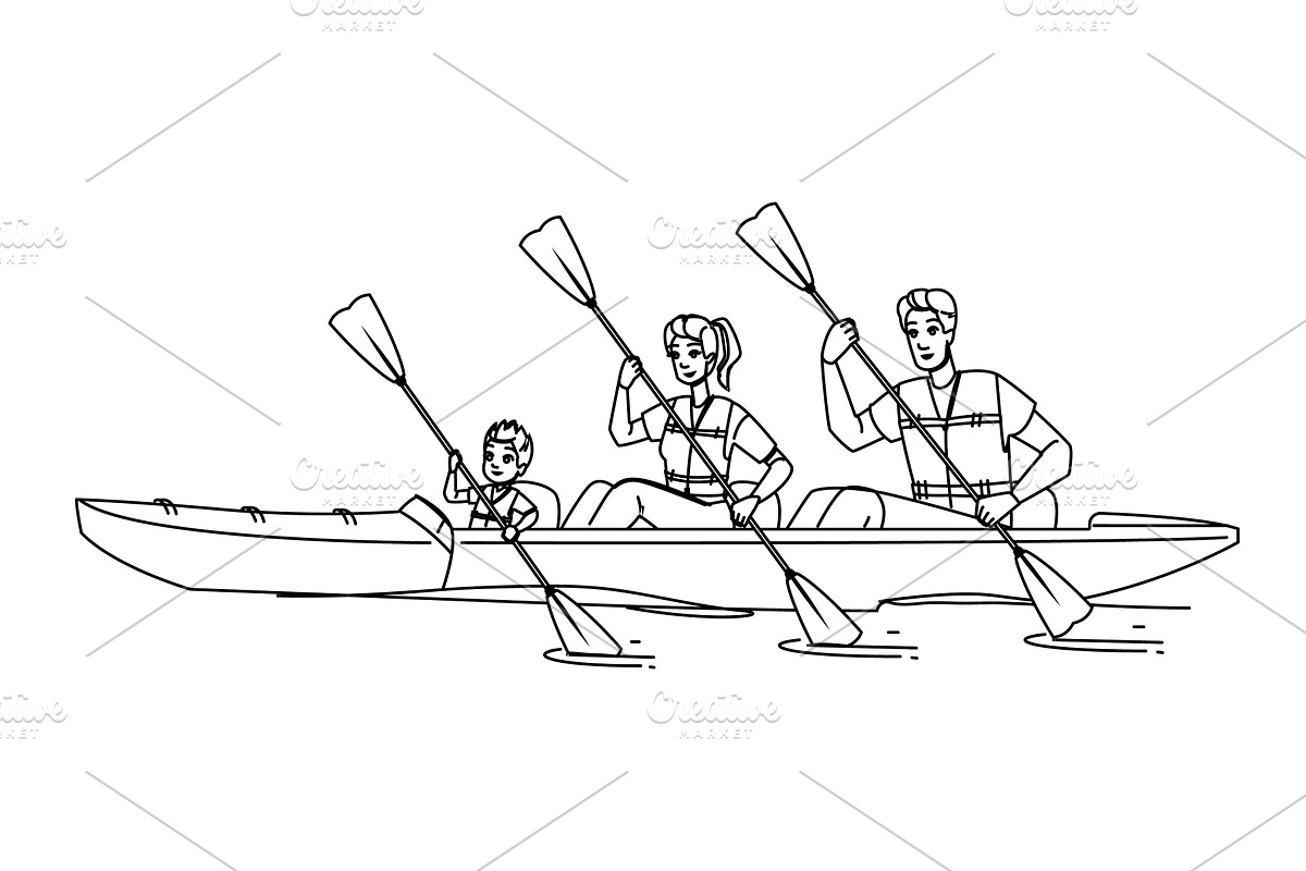 adventure kayak family vector, a Person Illustration by pikepicture