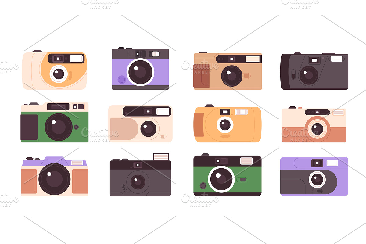 Retro flat photo cameras. Vintage, an Illustration by LadadikArt