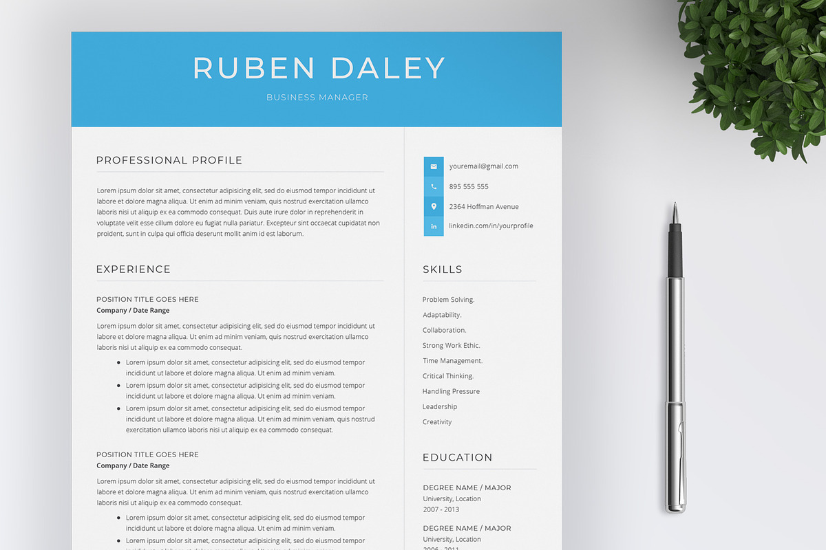 Modern Resume Template / CV Template, a Resume Template by SalientResume (Photo 1 of 5)