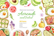 Avocado and Salad Watercolor, a Food Illustration by CreativeValuation (Thumbnail 1 of 11)