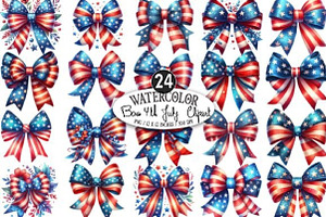Watercolor Patriotic Bow 4th July US, a Graphic by Designking