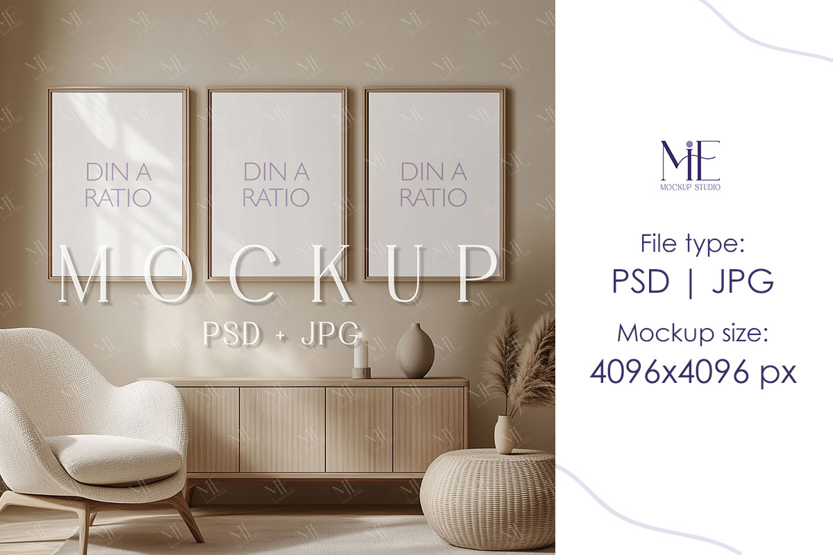 3 Frames Mockup, Set Frame Mock up PSD