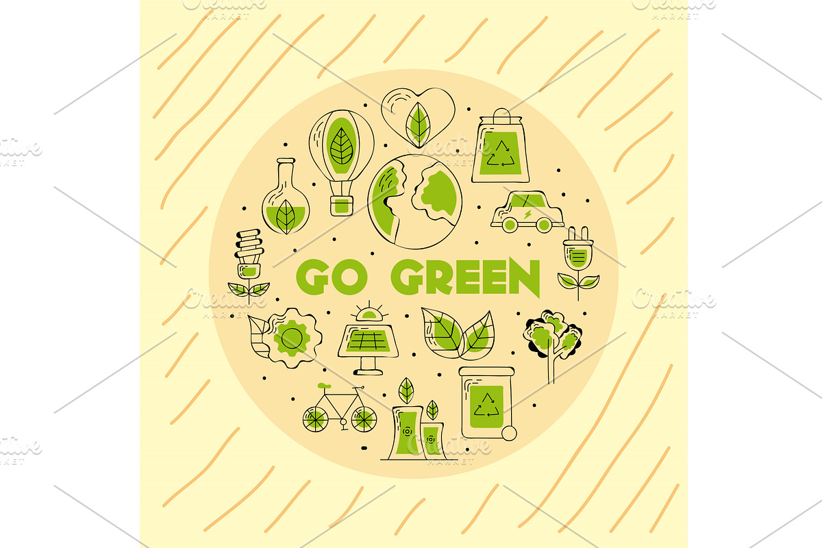 go green icons around, an Illustration by studiogstock