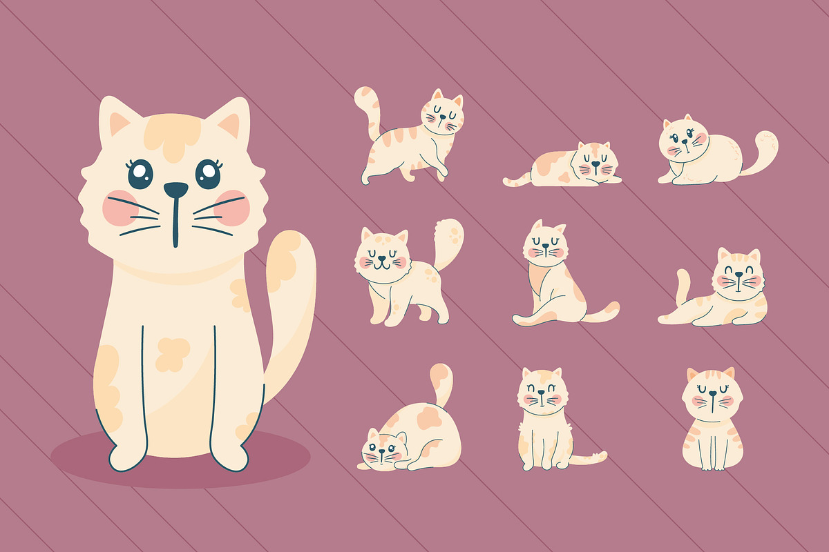 Cute Cat Poses Illustration Set