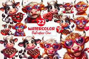 Cute Valentine Cow Clipart, an Illustration by CreationArt