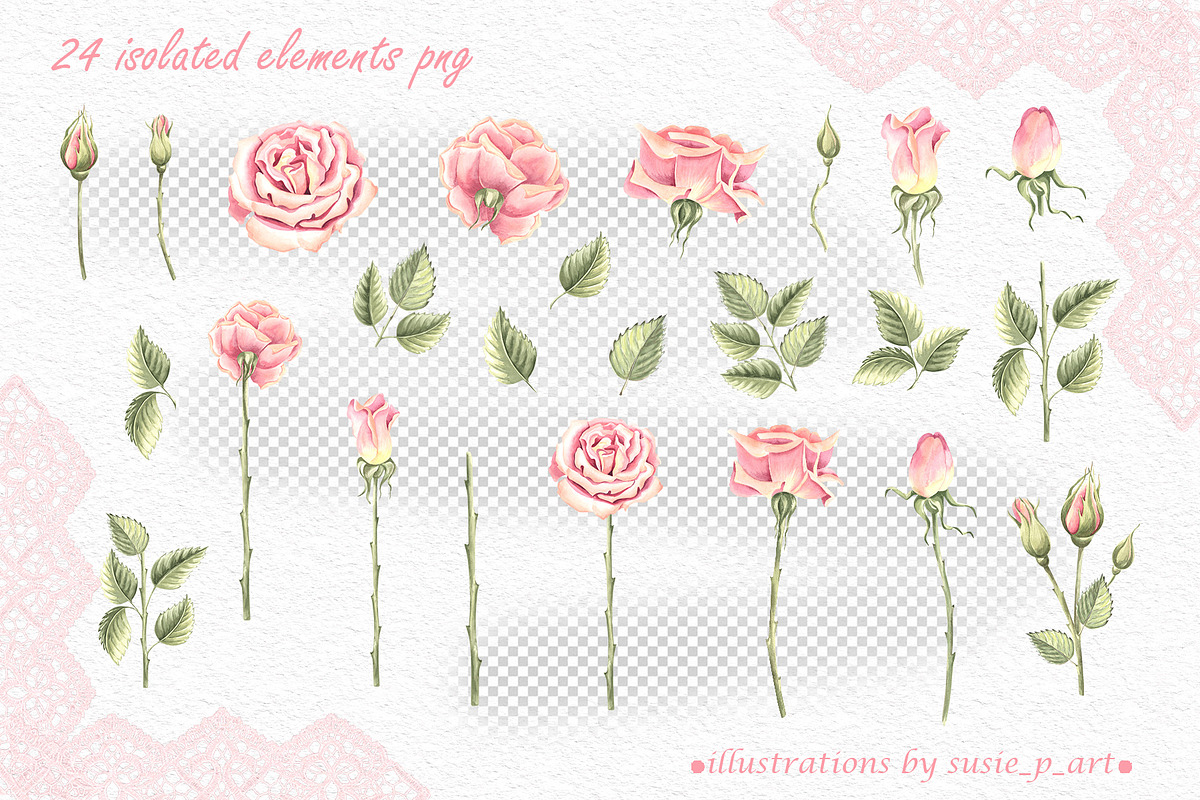 Ethereal Roses watercolor collection, a Decorative Illustration by susie-p-art (Photo 2 of 19)