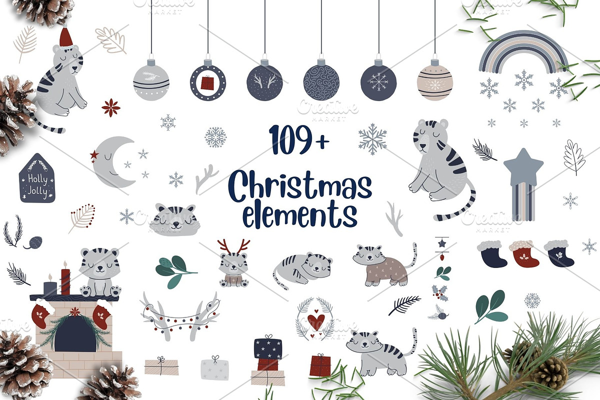 Tiger Christmas Collection, an Animal Illustration by Iryna Danyliuk (Photo 3 of 16)