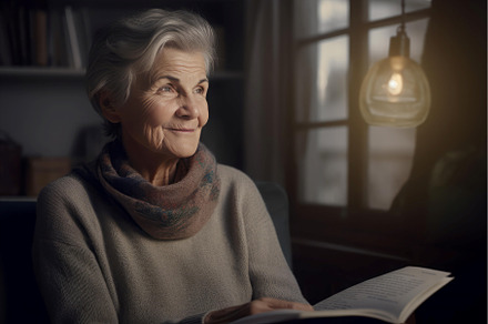 Senior charming woman reading a book, a Person Photo by Ylivdesign