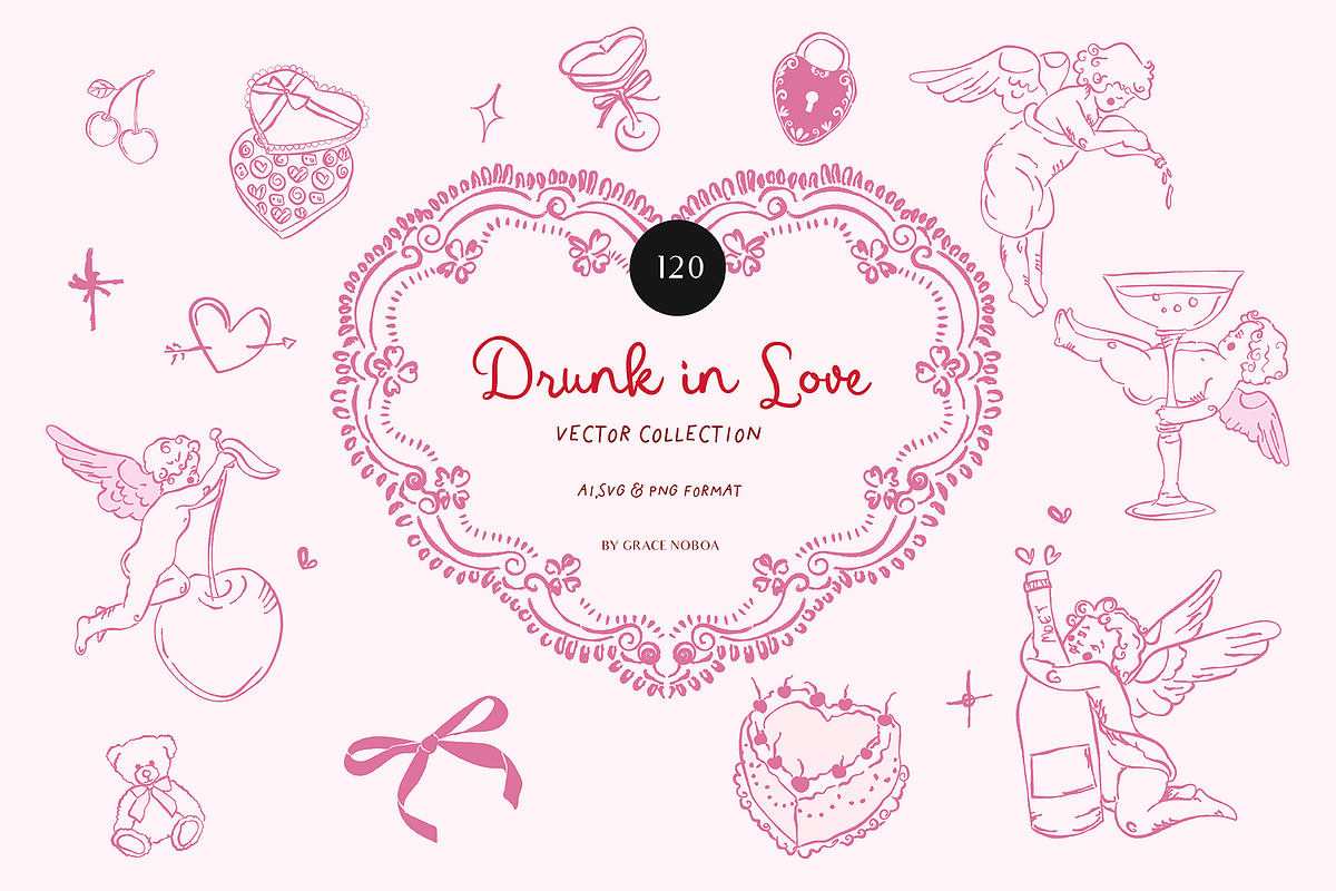 Valentine's day Hand Drawn Line art, an Object Graphic by Grace Noboa Illustrations (Photo 1 of 14)