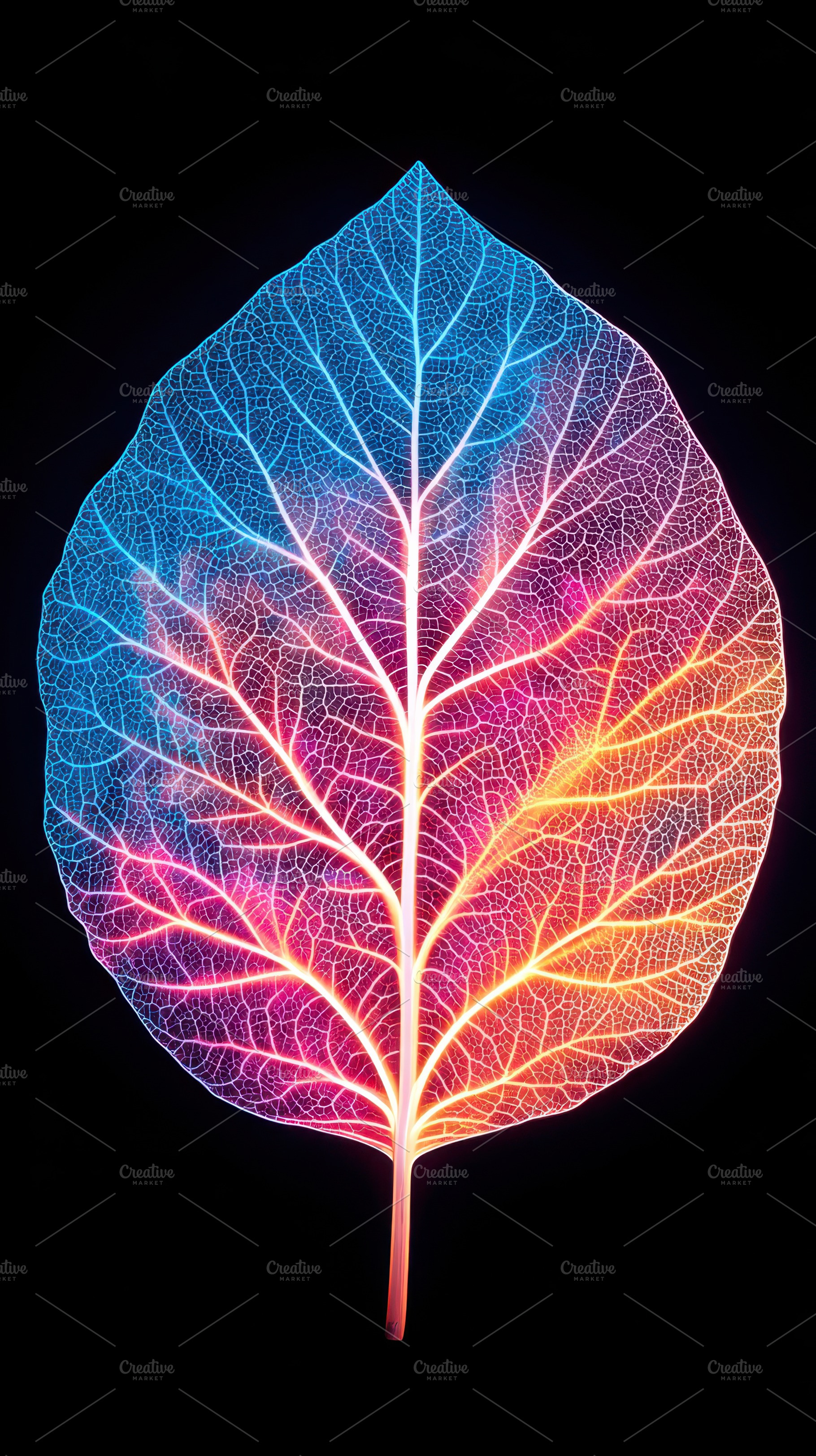 Glowing colorful leaf design on black background, a Nature Photo by AlyaAnd