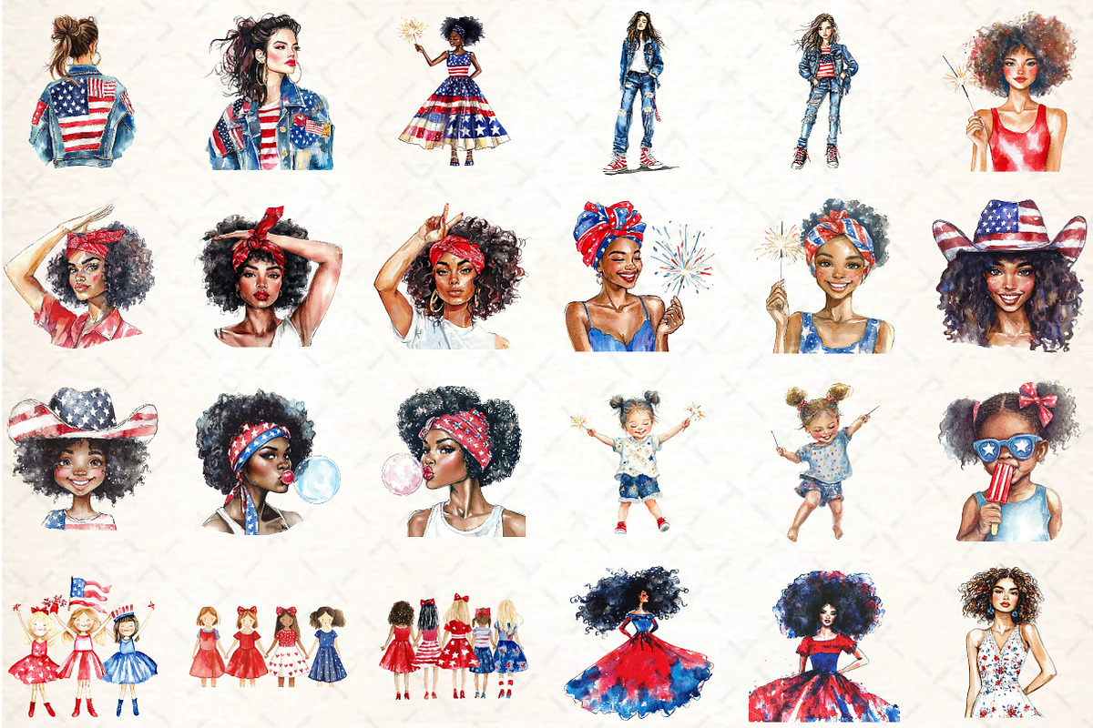 4TH July Girls Clipart, an Illustration by DreamCafeArt (Photo 2 of 7)