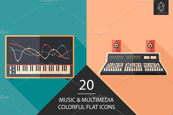 Music and multimedia flat icon set preview 4