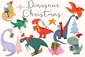 Christmas Dinosaur Illustrations, an Illustration by KJP Designs