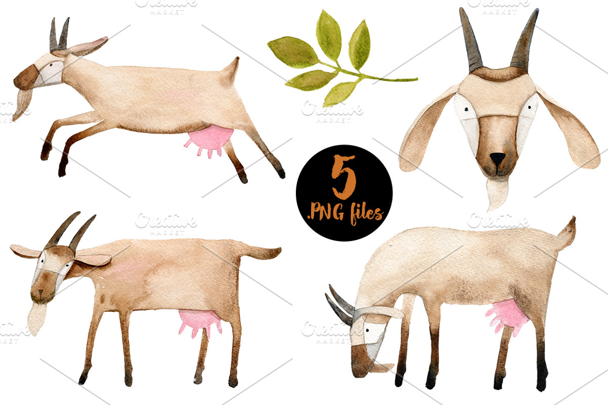 Watercolor GOATS set, an Animal Illustration by Bibela (Photo 2 of 3)