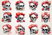 Watercolor Coquette Skull Clipart, a Seasonal Illustration by RobertsArt (Thumbnail 3 of 7)