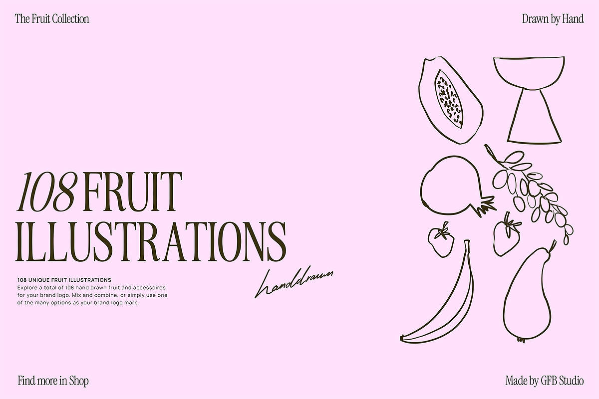 Hand Drawn Fruit Illustration Set, a Food Illustration by GFB Studio (Photo 1 of 7)