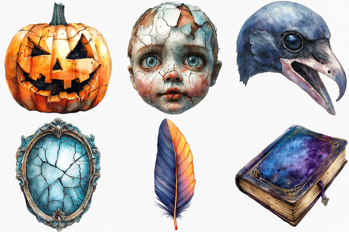 Watercolor Creepy Halloween Clipart, an Illustration by Canvas Craft (Photo 3 of 7)
