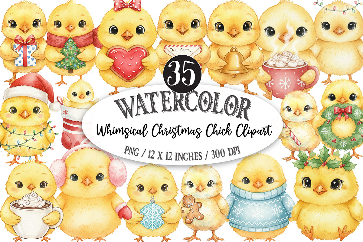 Whimsical Christmas Chick Clipart, an Illustration by Designking (Photo 1 of 5)