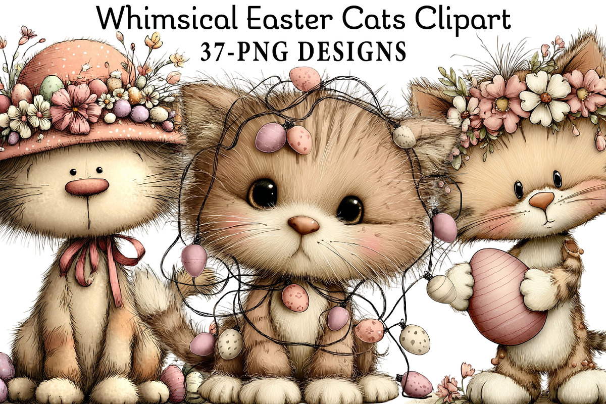 Whimsical Easter Cats Clipart, an Illustration by Daily.Designs (Photo 1 of 8)